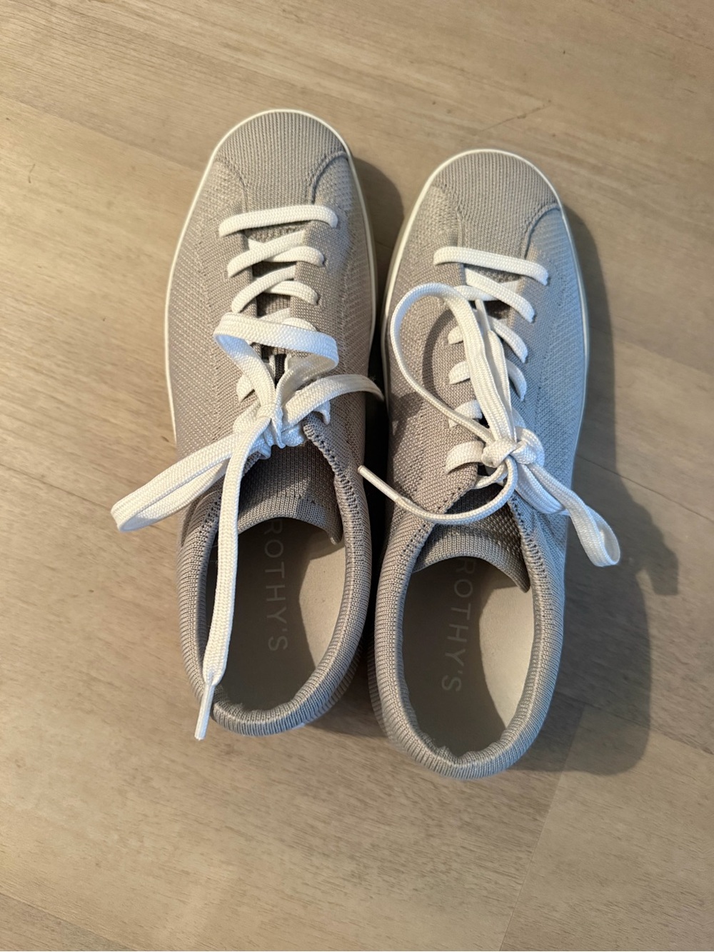 Rothy's Women's Knit Lace-Up Sneaker in Light Gray and White